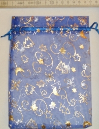 Organza cadeauzakje 14 x 20 cm. kerst blauw.