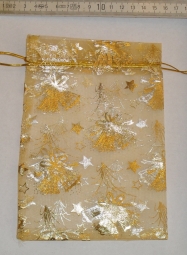 Organza cadeauzakje 12 x 18 cm. kerst goud.